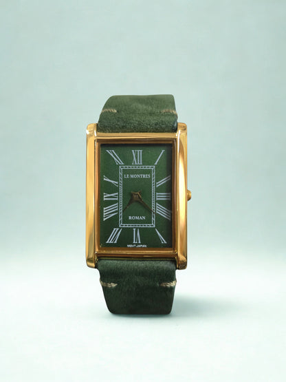 Vintage MOD Le Montres Quartz Green Face With Green Band 26mm Gold Case Men's Wrist Watch LM04