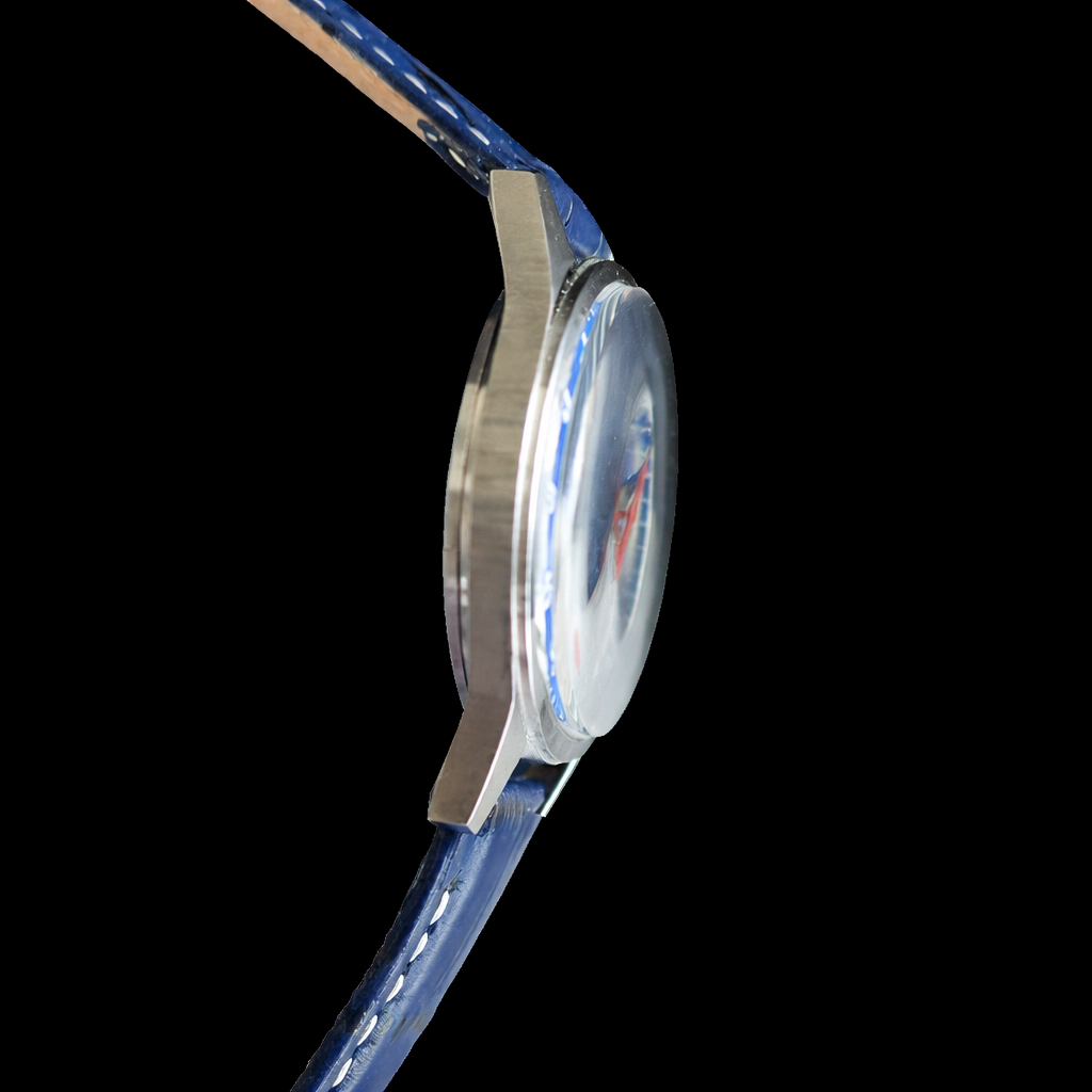 Vintage MOD HMT Janata Bengali Hand Winding 17 Jewels Blue Face 35mm Silver Case With Blue Leather Strap Men's Wrist Watch J80