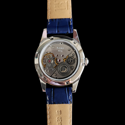 Vintage MOD HMT Janata Bengali Hand Winding 17 Jewels Blue Face 35mm Silver Case With Blue Leather Strap Men's Wrist Watch J80