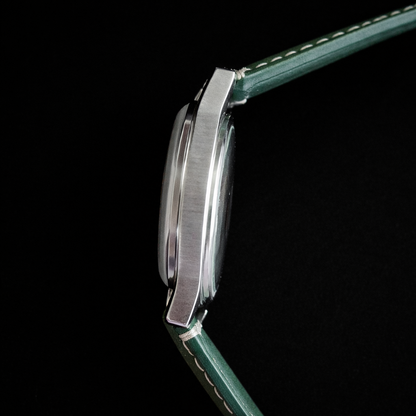 Vintage MOD HMT Janata Bangla Hand Winding 17 Jewels Green Face Green Leather Strap Men's Wrist Watch J37
