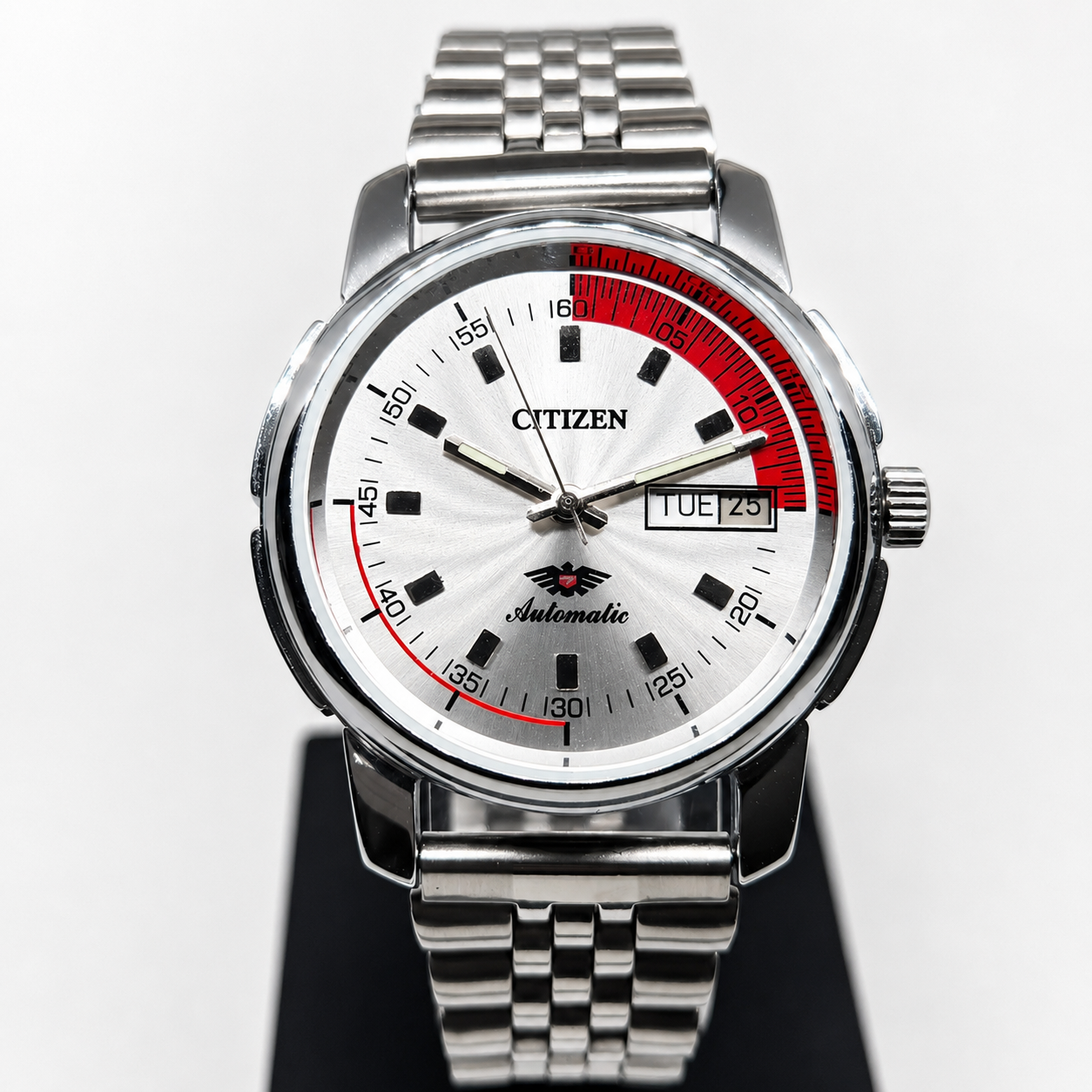 Vintage Mod Citizen 8200 Automatic Silver Face 37MM Case Day-Date Men's Wrist Watch CT130