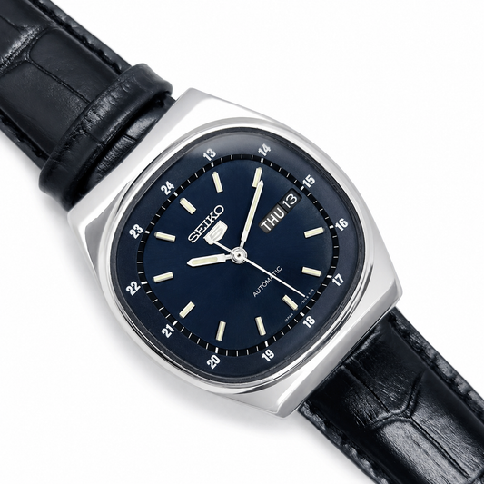 Vintage 1980 Original Seiko 5 Automatic 6309-602A blue face 17 Jewels Day-Date Japanese Men's Wrist Watch OG55