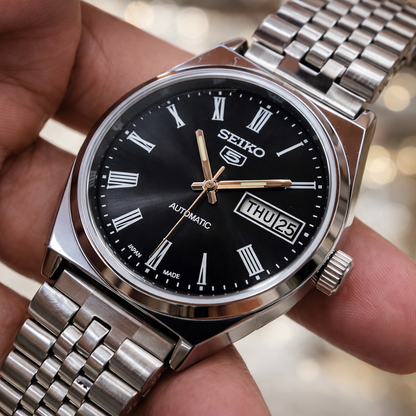 Vintage MOD Seiko 5 Automatic 17Jewels Cal. 6309 Black Face Men's Wrist Watch D94