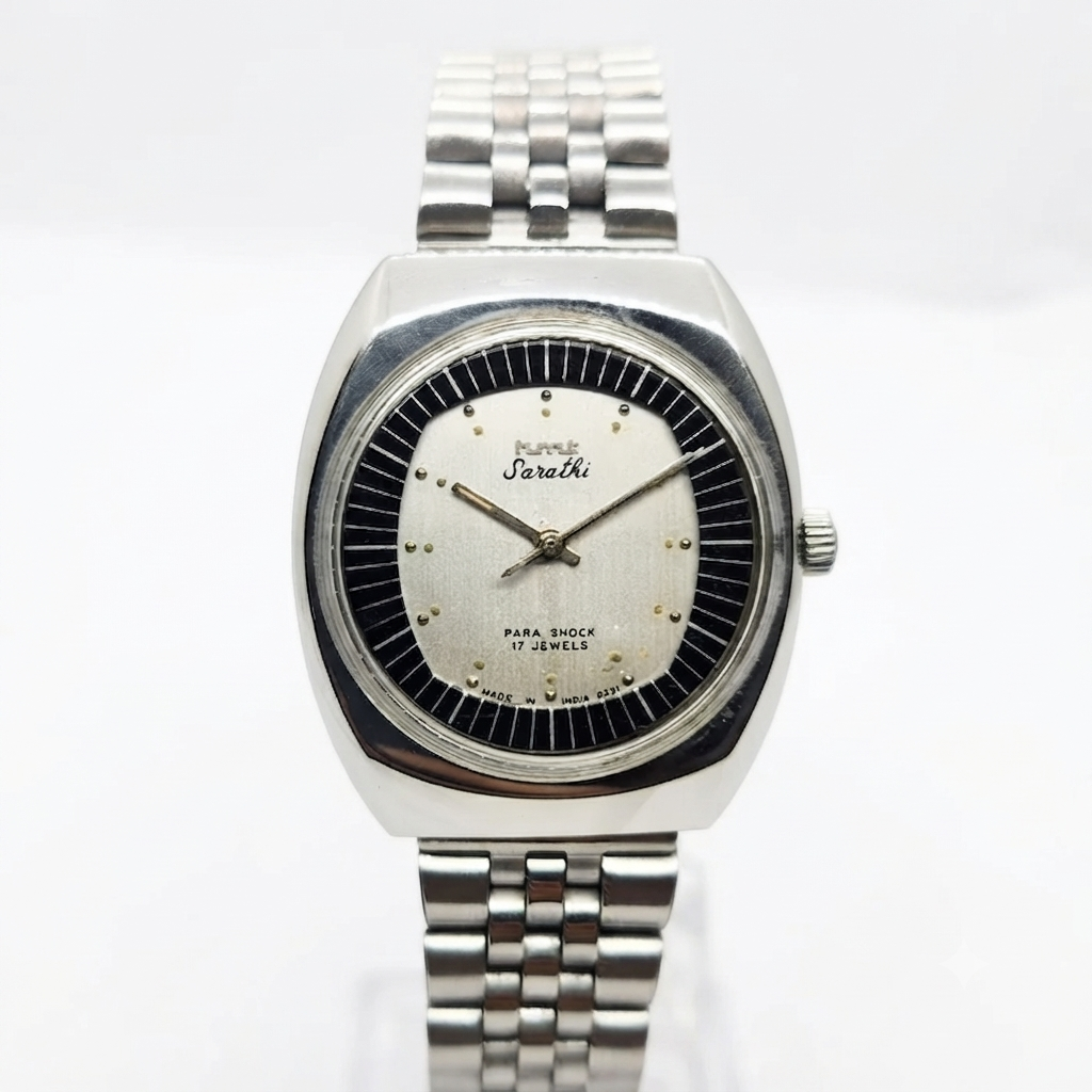Vintage Original HMT Sarathi Hand Winding 17 Jewels Silver Face Men's Wrist Watch HM25