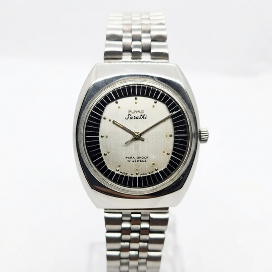 Vintage Original HMT Sarathi Hand Winding 17 Jewels Silver Face Men's Wrist Watch HM25