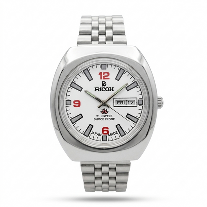 Vintage Ricoh R31 White Face Automatic 21 Jewels Jubliee Bracelet Men's Wrist Watch R31