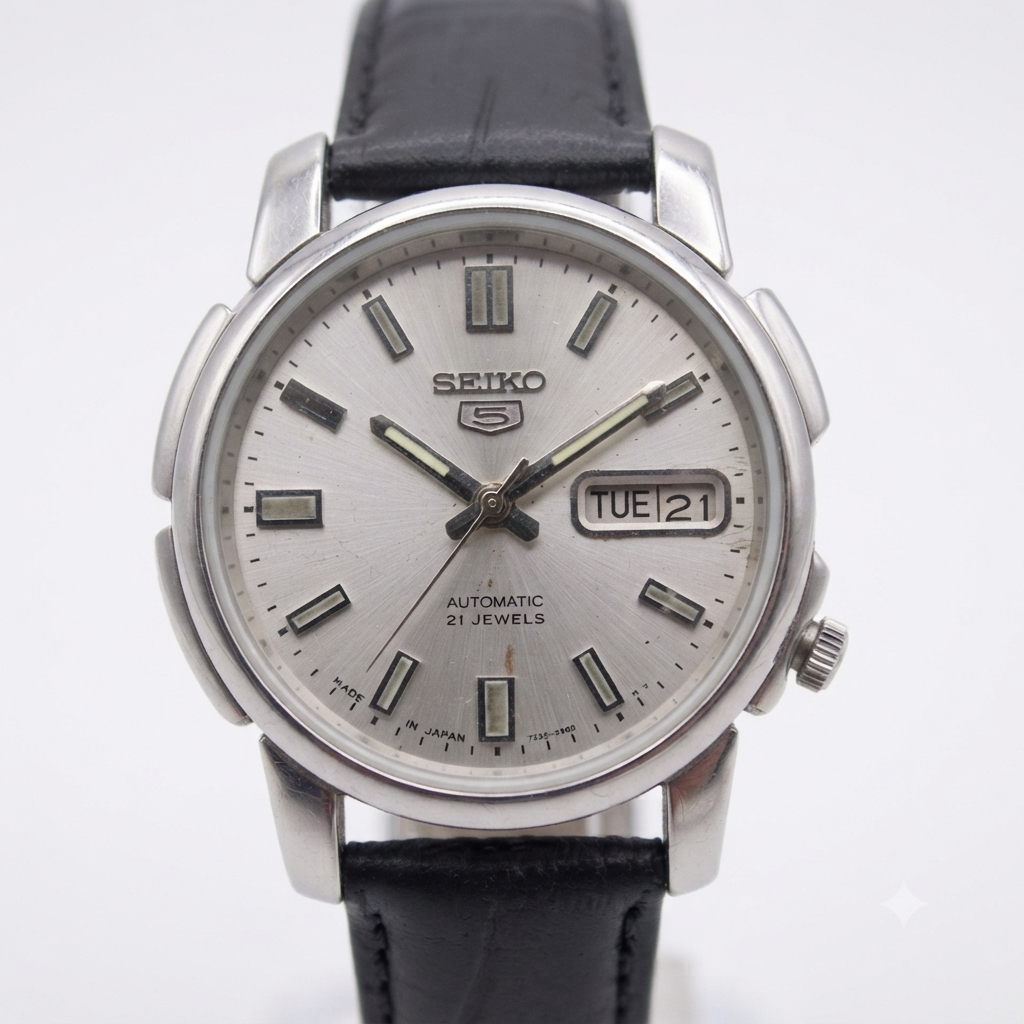 Vintage 1979 Original Seiko 5 Automatic 7009-876J Silver Face 21 Jewels Day-Date Japanese Men's Wrist Watch S168