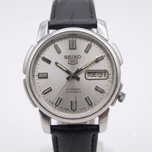 Vintage 1979 Original Seiko 5 Automatic 7009-876J Silver Face 21 Jewels Day-Date Japanese Men's Wrist Watch S168