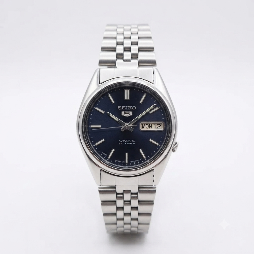 Vintage 1980 Original Seiko 5 Automatic 7s26-3100 Blue face 17 Jewels Day-Date Japanese Men's Wrist Watch OG211