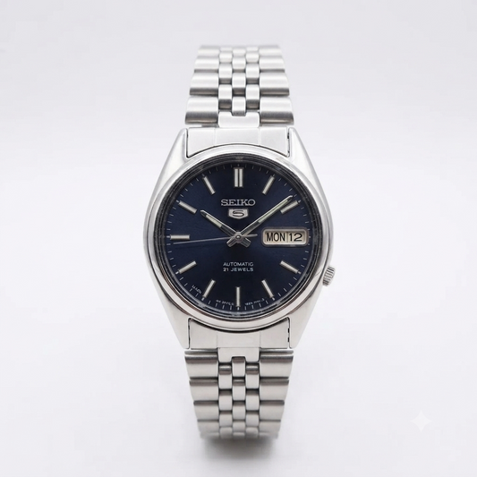 Vintage 1980 Original Seiko 5 Automatic 7s26-3100 Blue face 17 Jewels Day-Date Japanese Men's Wrist Watch OG211