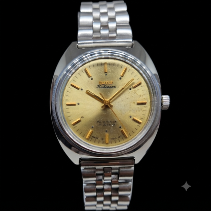 Vintage Original HMT Kohinoor Hand Winding 17 Jewels Gold Face Men's Wrist Watch HM74