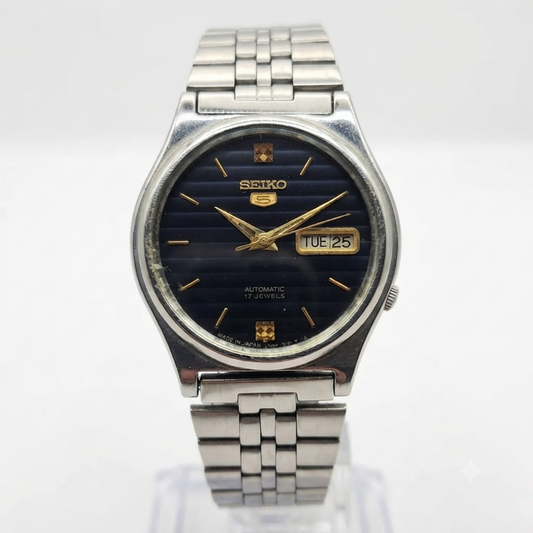 Vintage 1983 Original Seiko 5 Automatic 7009-3171 Blue face 17 Jewels Day-Date Japanese Men's Wrist Watch OG254