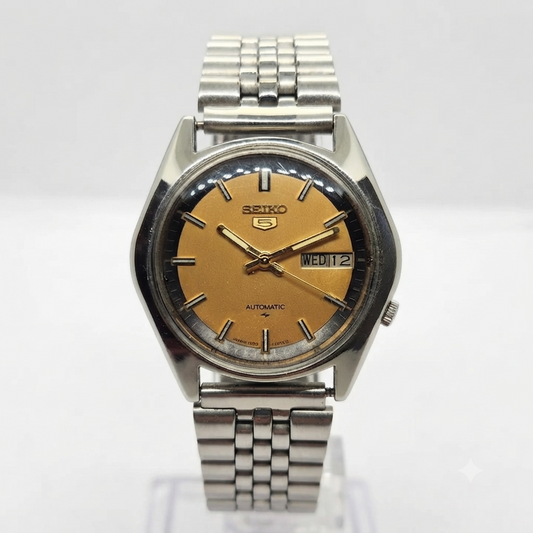 Vintage 1976 Original Seiko 5 Automatic 7009-8040 Gold face 17 Jewels Day-Date Japanese Men's Wrist Watch OG213