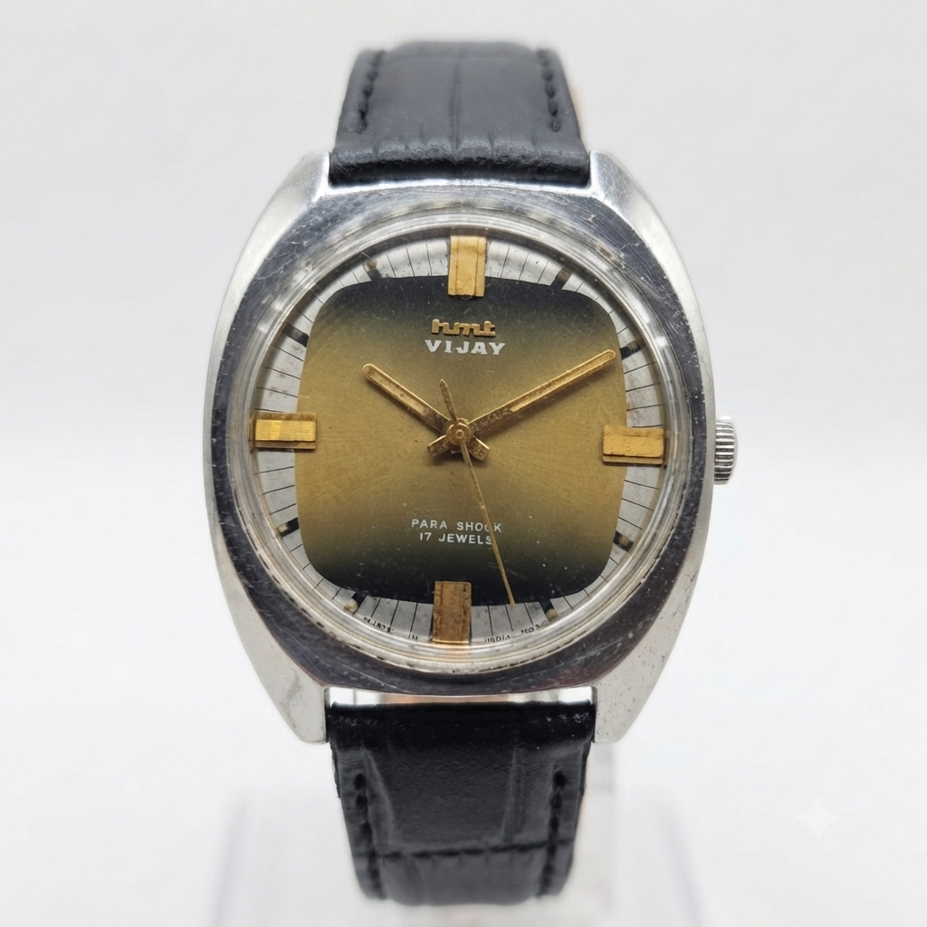 Vintage Original HMT Vijay Hand Winding 17 Jewels Gold Face Men's Wrist Watch HM93