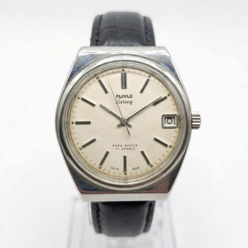 Vintage Original HMT Tareeq Hand Winding 17 Jewels Cream Face Date Men's Wrist Watch HM108