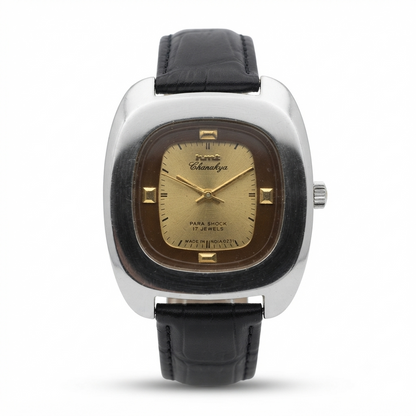 Vintage Original HMT Chanakya Hand Winding 17 Jewels Gold Face Men's Wrist Watch HM153