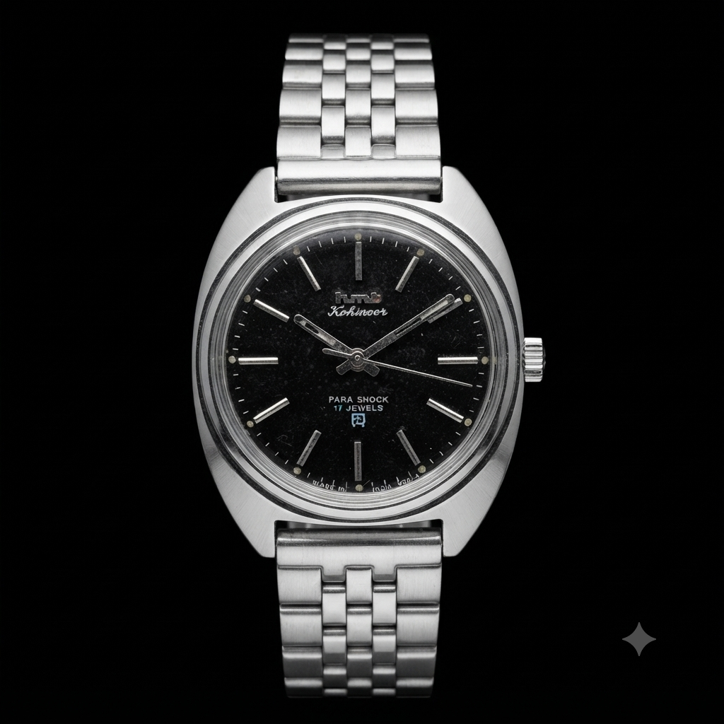 Vintage Original HMT Kohinoor Hand Winding 17 Jewels Black Face Men's Wrist Watch HM76