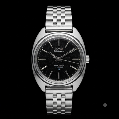Vintage Original HMT Kohinoor Hand Winding 17 Jewels Black Face Men's Wrist Watch HM76