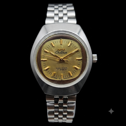 Vintage Original HMT Chethan Hand Winding 17 Jewels Gold Face Men's Wrist Watch HM78