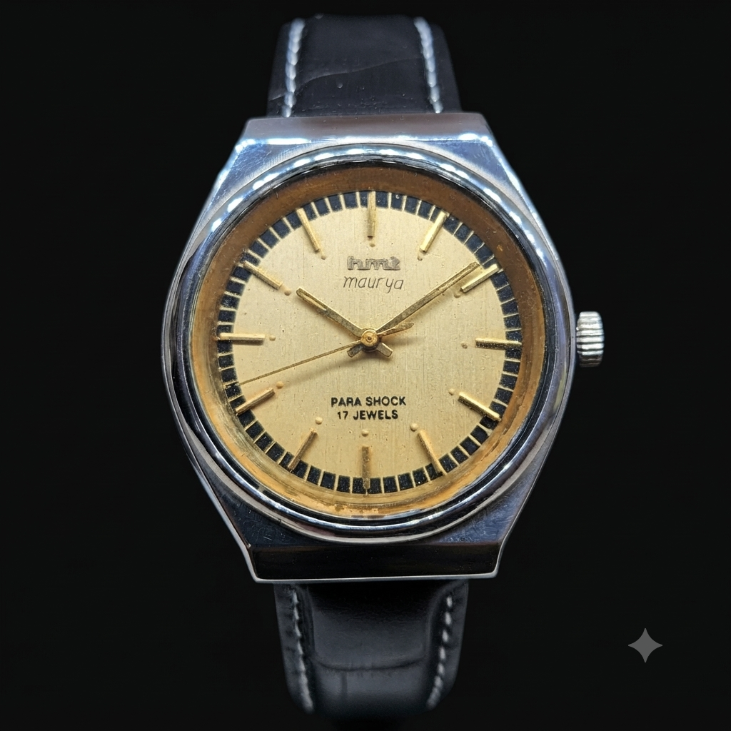 Vintage Original HMT Maurya Hand Winding 17 Jewels Gold Face Men's Wrist Watch HM57