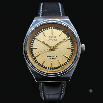 Vintage Original HMT Maurya Hand Winding 17 Jewels Gold Face Men's Wrist Watch HM57