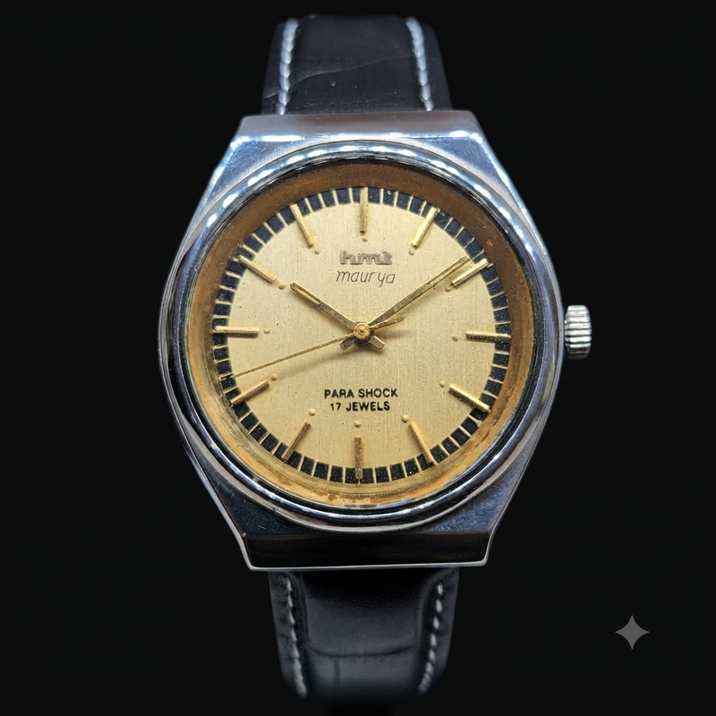 Vintage Original HMT Maurya Hand Winding 17 Jewels Gold Face Men's Wrist Watch HM57