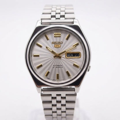 Vintage 1997 Original Seiko 5 Automatic 7s26-3170 Silver Face 17 Jewels Day-Date Japanese Men's Wrist Watch SK01