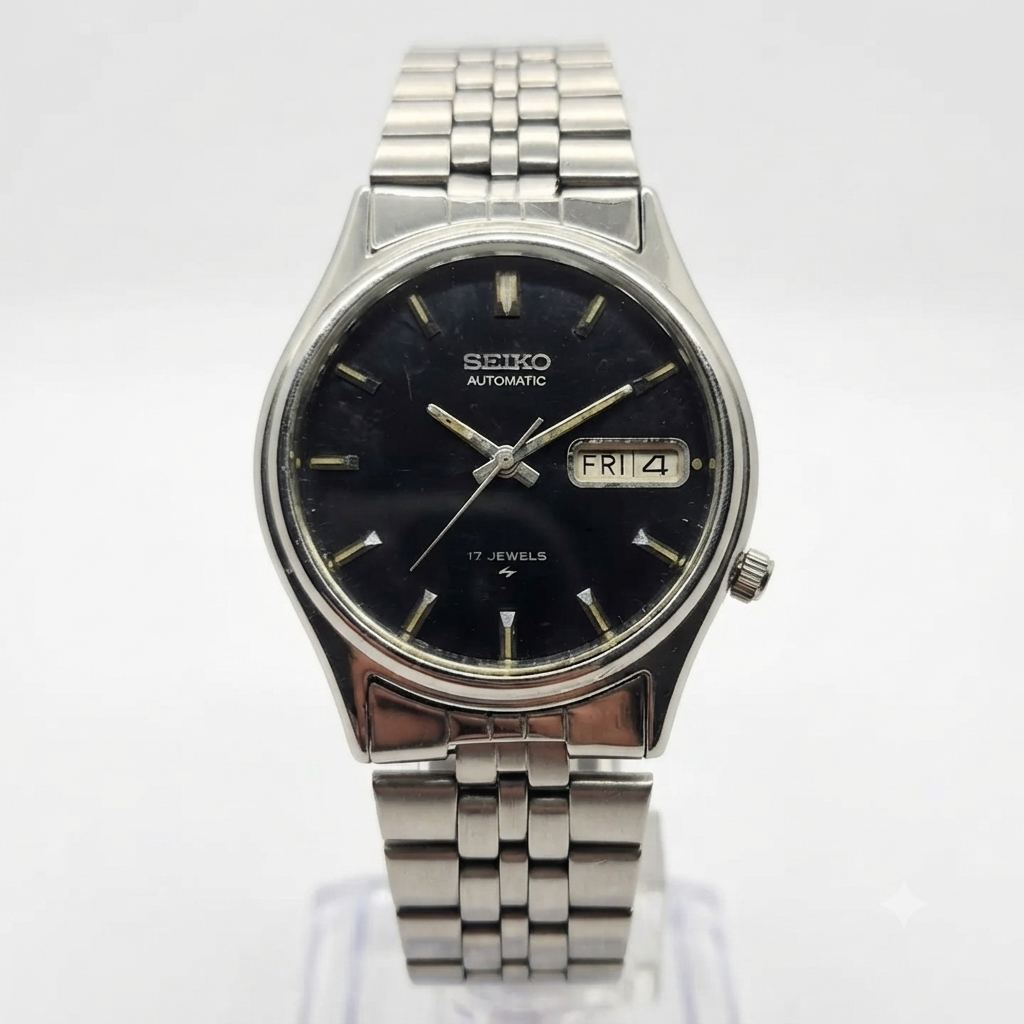 Vintage 1985 Original Seiko 5 Automatic 7009-6001 Black face 17 Jewels Day-Date Japanese Men's Wrist Watch OG237