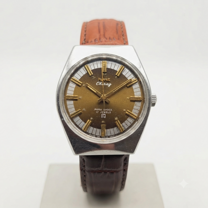 Vintage Original HMT Chirag Hand Winding 17 Jewels Brown Face Men's Wrist Watch HM99