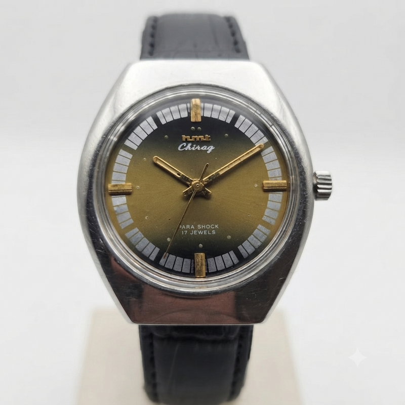 Vintage Original HMT Chirag Hand Winding 17 Jewels Gold Face Men's Wrist Watch HM88