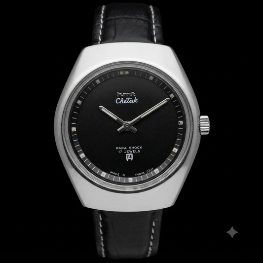 Vintage Original HMT Chetak Hand Winding 17 Jewels Black Face Men's Wrist Watch HM66