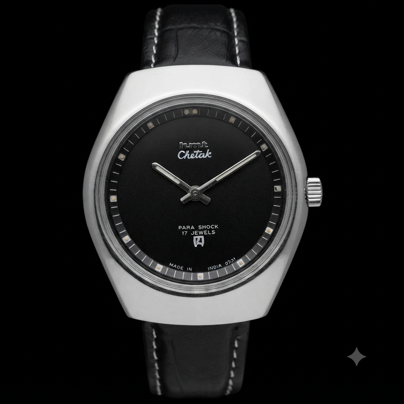 Vintage Original HMT Chetak Hand Winding 17 Jewels Black Face Men's Wrist Watch HM66