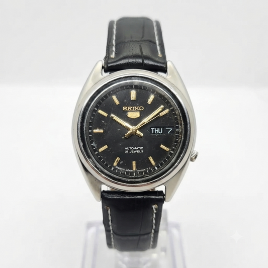 Vintage 1997 Original Seiko 5 Automatic 7s26-0090 Black Face 21 Jewels Day-Date Japanese Men's Wrist Watch OG287