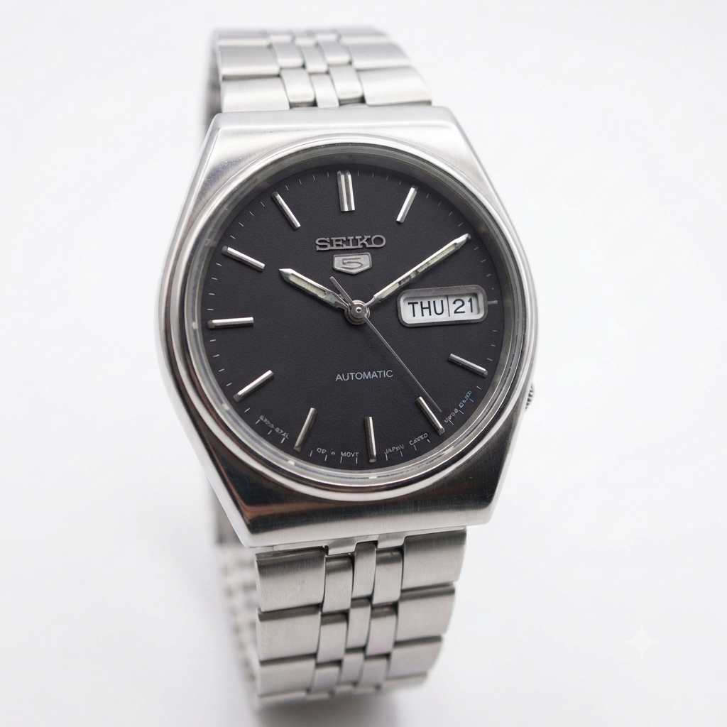 Vintage 1983 Original Seiko 5 Automatic 6309-8830 Black Face 17 Jewels Day-Date Japanese Men's Wrist Watch SK02