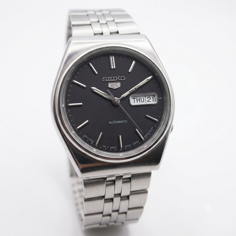 Vintage 1983 Original Seiko 5 Automatic 6309-8830 Black Face 17 Jewels Day-Date Japanese Men's Wrist Watch SK02