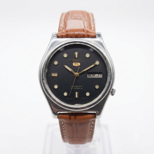 Vintage 1976 Original Seiko 5 Automatic 7019-8180 black face 21 Jewels Day-Date Japanese Men's Wrist Watch OG34