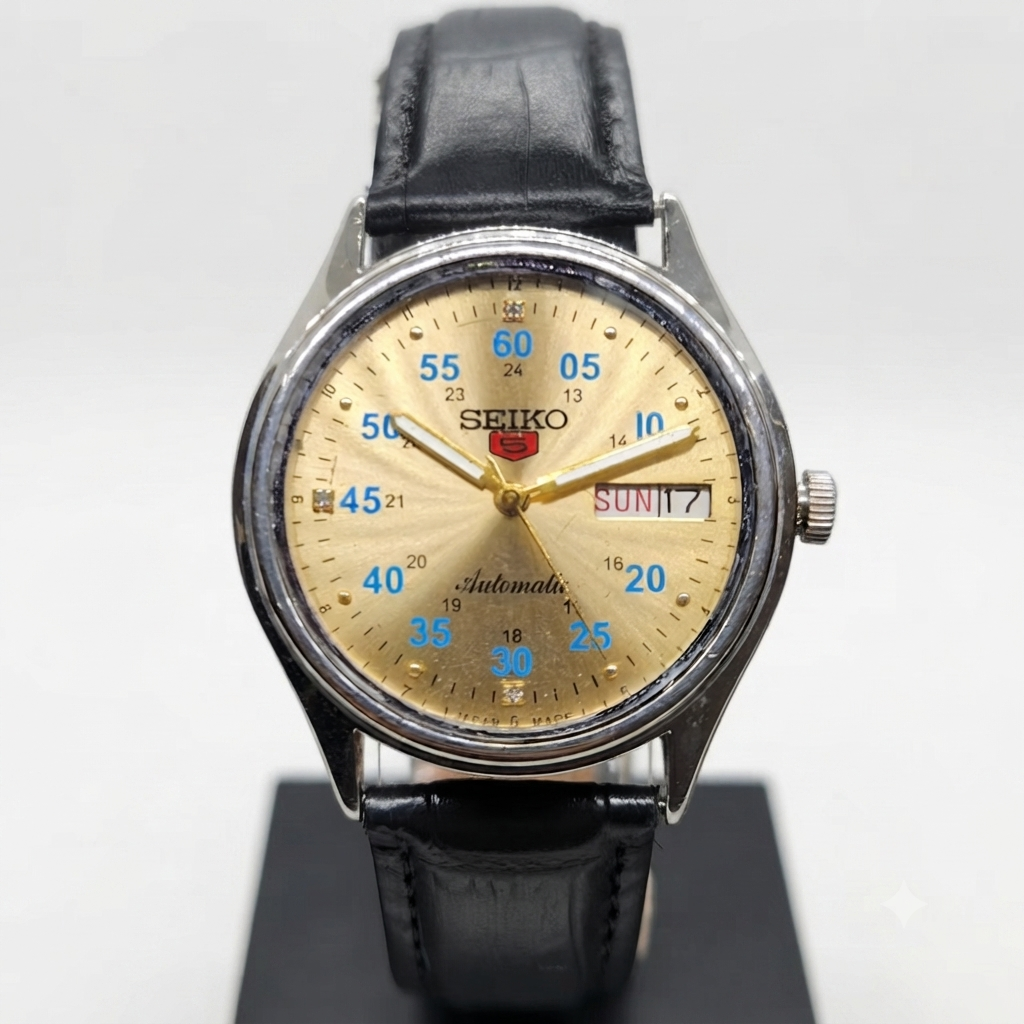 Vintage 1976 Original Seiko 5 Automatic 6309-8220 Repainted Gold Face 17 Jewels Day-Date Japanese Men's Wrist Watch VS31