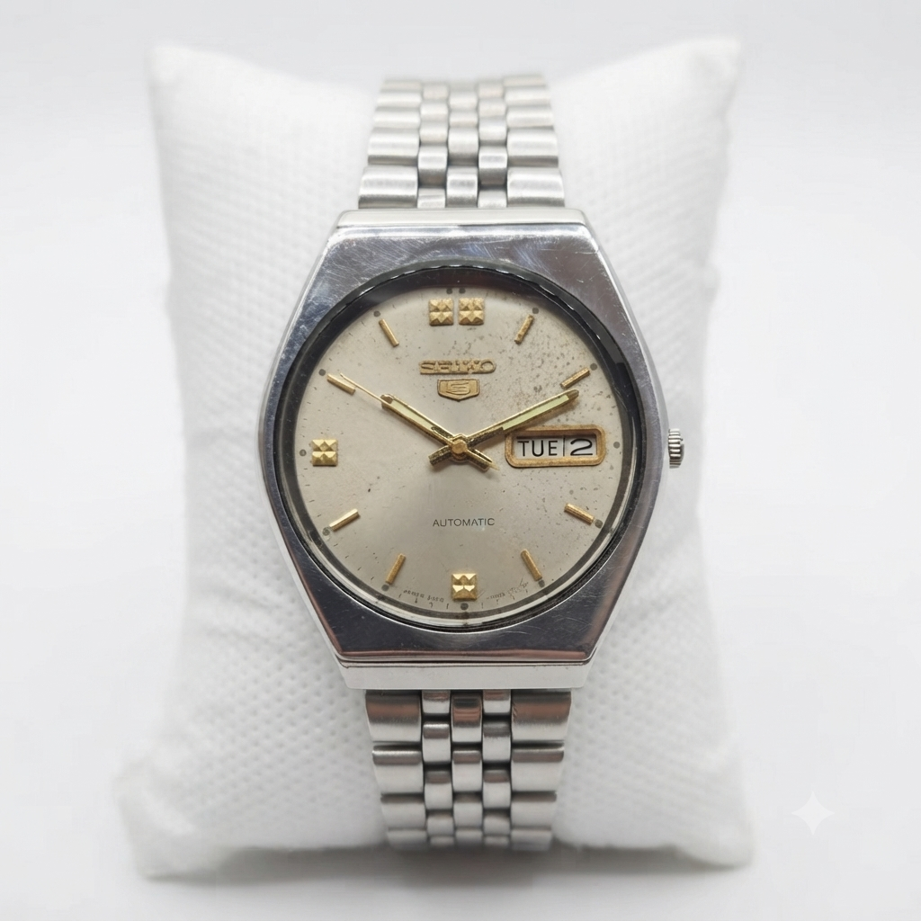 Vintage 1984 Original Seiko 5 Automatic 6349-535A Grey Face 23 Jewels Day-Date Japanese Men's Wrist Watch VS04