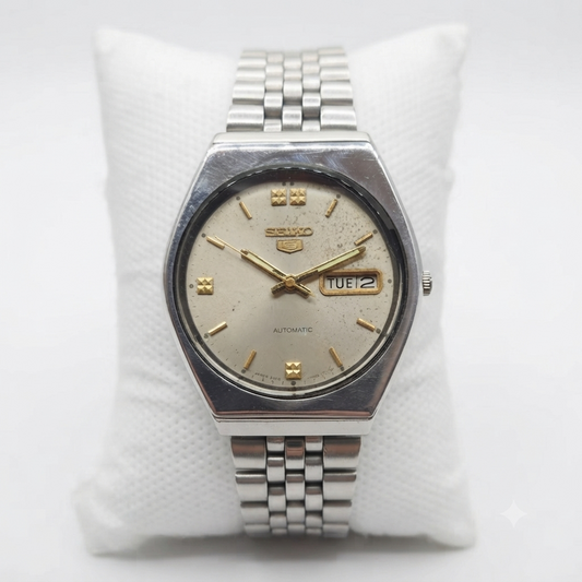 Vintage 1984 Original Seiko 5 Automatic 6349-535A Grey Face 23 Jewels Day-Date Japanese Men's Wrist Watch VS04