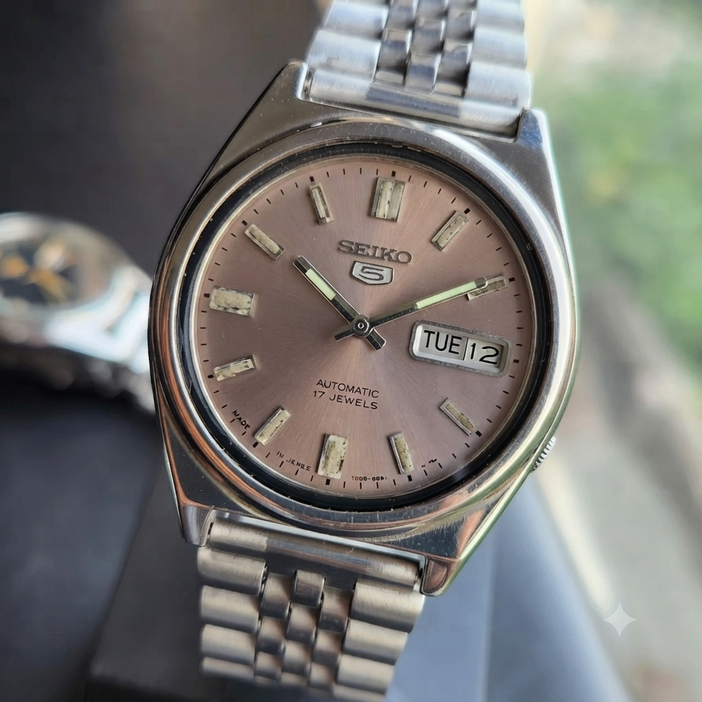 Vintage 1976 Original Seiko 5 Automatic 7009-3070 Silver Face 17 Jewels Day-Date Japanese Men's Wrist Watch SK11