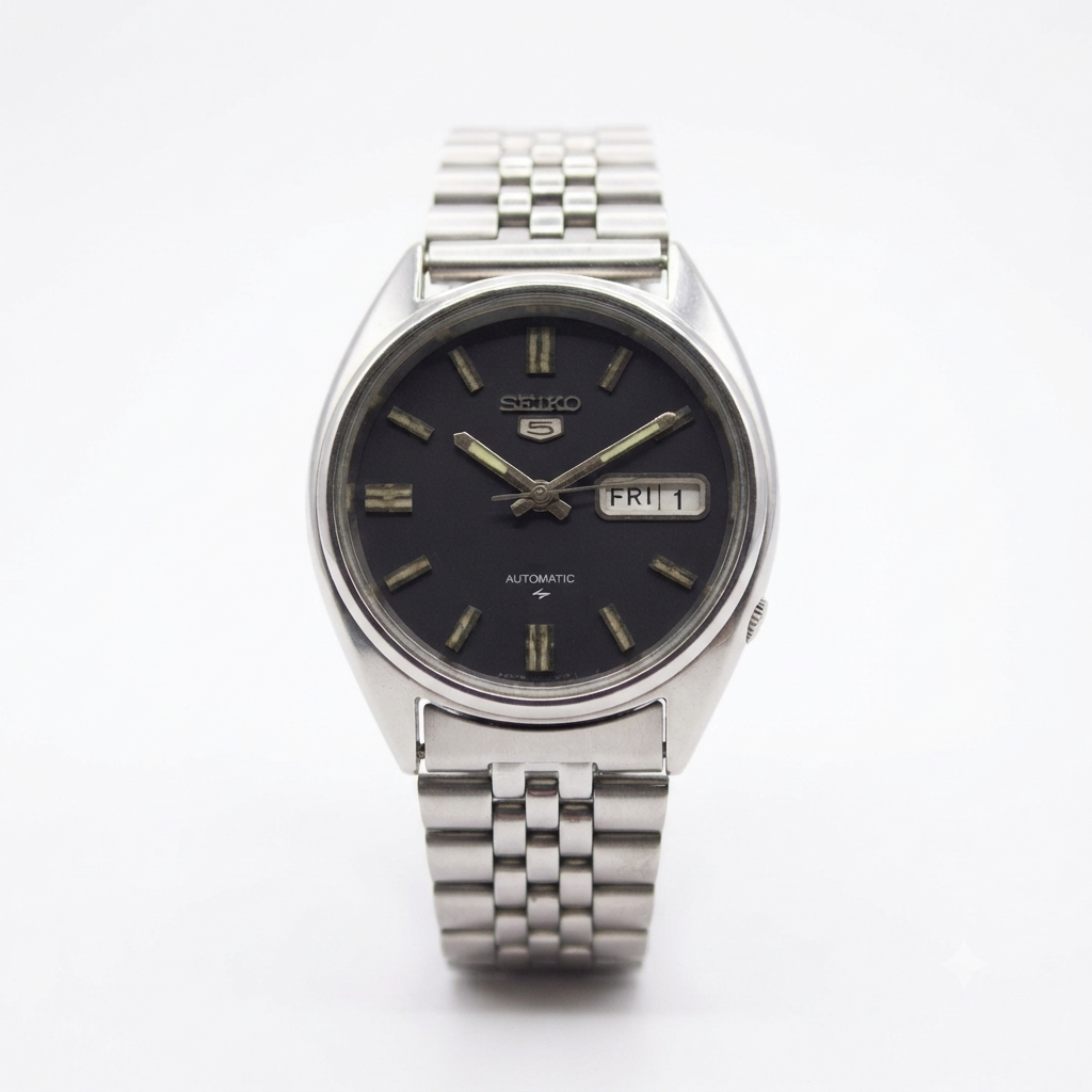 Vintage 1983 Original Seiko 5 Automatic 6309-8920 Black Face 17 Jewels Day-Date Japanese Men's Wrist Watch SK04
