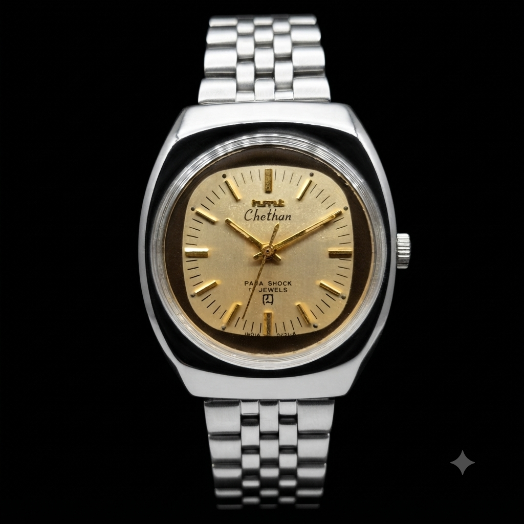 Vintage Original HMT Chethan Hand Winding 17 Jewels Gold Face Men's Wrist Watch HM72