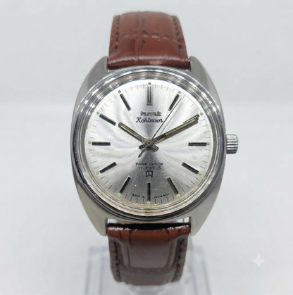 Vintage Original HMT Kohinoor Hand Winding 17 Jewels Silver Face Men's Wrist Watch HM106
