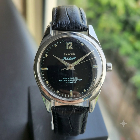 Vintage Original HMT Pilot Hand Winding 17 Jewels Black Face Men's Wrist Watch HM183