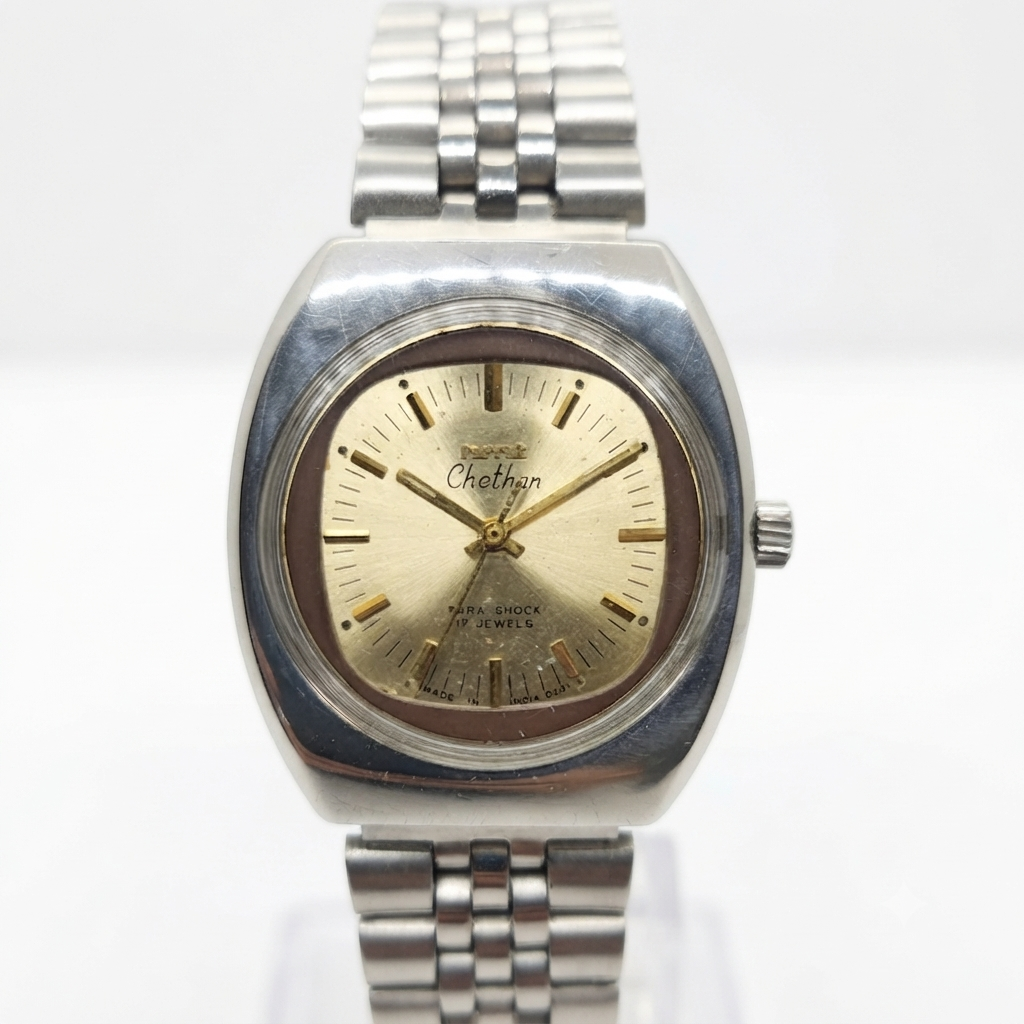 Vintage Original HMT Chethan Hand Winding 17 Jewels Gold  Face Men's Wrist Watch OG260