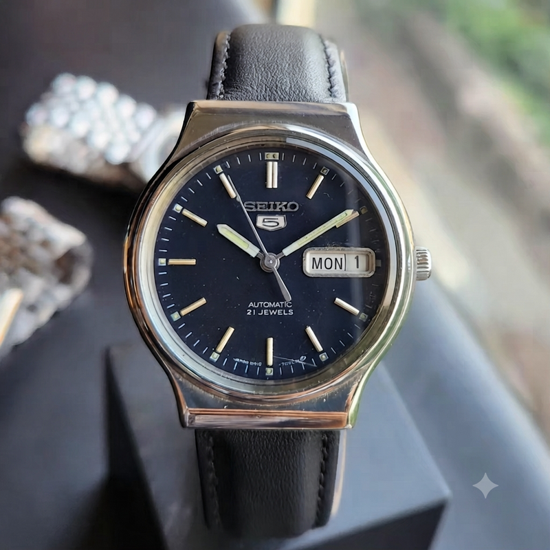 Vintage 1984 Original Seiko 5 Automatic 6319-6240 Blue Face 21 Jewels Day-Date Japanese Men's Wrist Watch SK18
