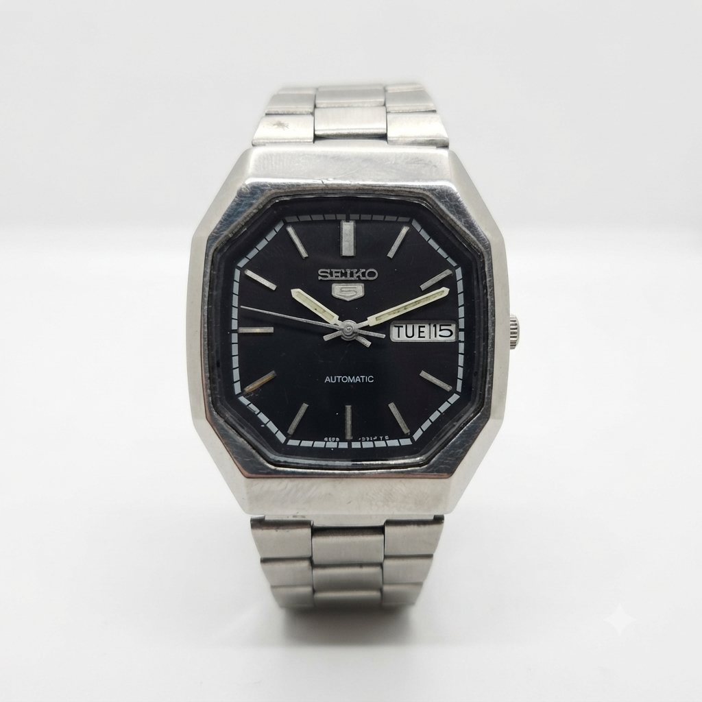 Vintage 1980 Original Seiko 5 Automatic 6309-8840 Black face 17 Jewels Day-Date Japanese Men's Wrist Watch OG200