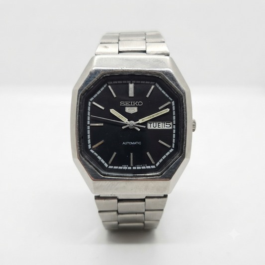 Vintage 1980 Original Seiko 5 Automatic 6309-8840 Black face 17 Jewels Day-Date Japanese Men's Wrist Watch OG200