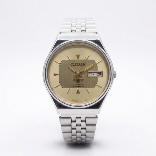 Vintage 1982 Original Citizen Automatic 8200 Gold Face 36MM case Day-Date Japanese Men's Wrist Watch CT81