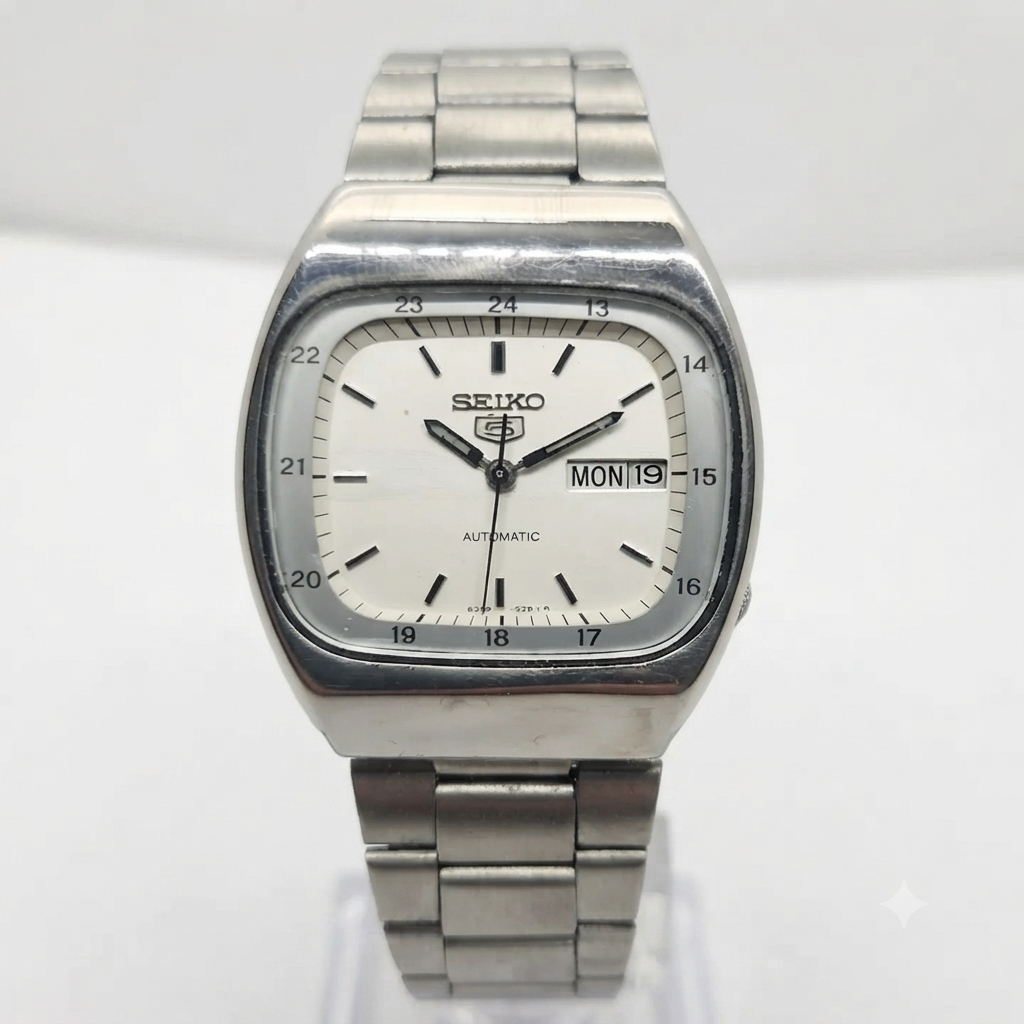 Vintage 1980 Original Seiko 5 Automatic 6309-5100 White face 17 Jewels Day-Date Japanese Men's Wrist Watch OG197